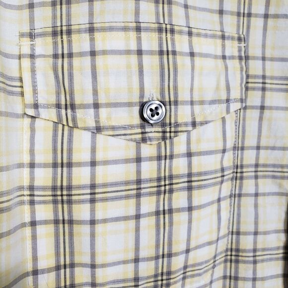 Express Mens Shirt Size Medium 15-15.5 Fitted Yellow Plaid Button Front Pockets - Picture 6 of 10